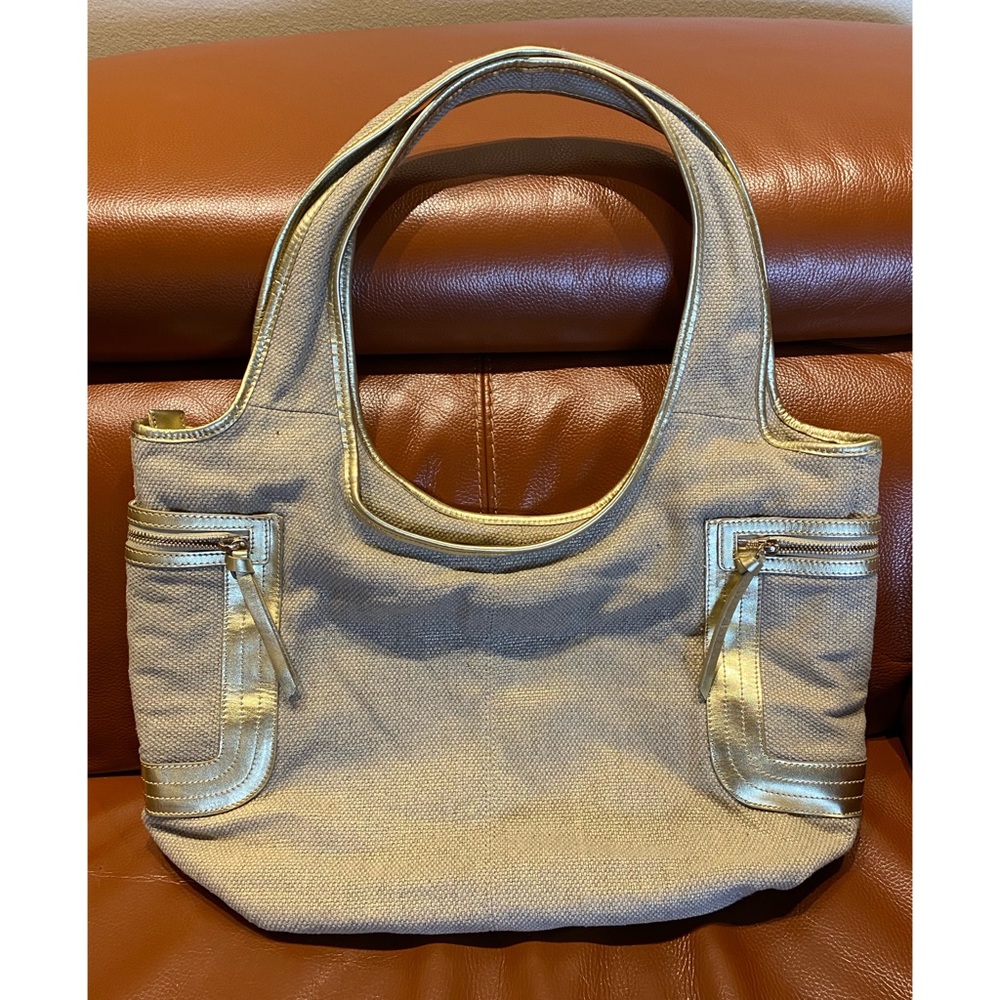 Vintage Reign Woven Raffia Hobo Bag w Gold Accents